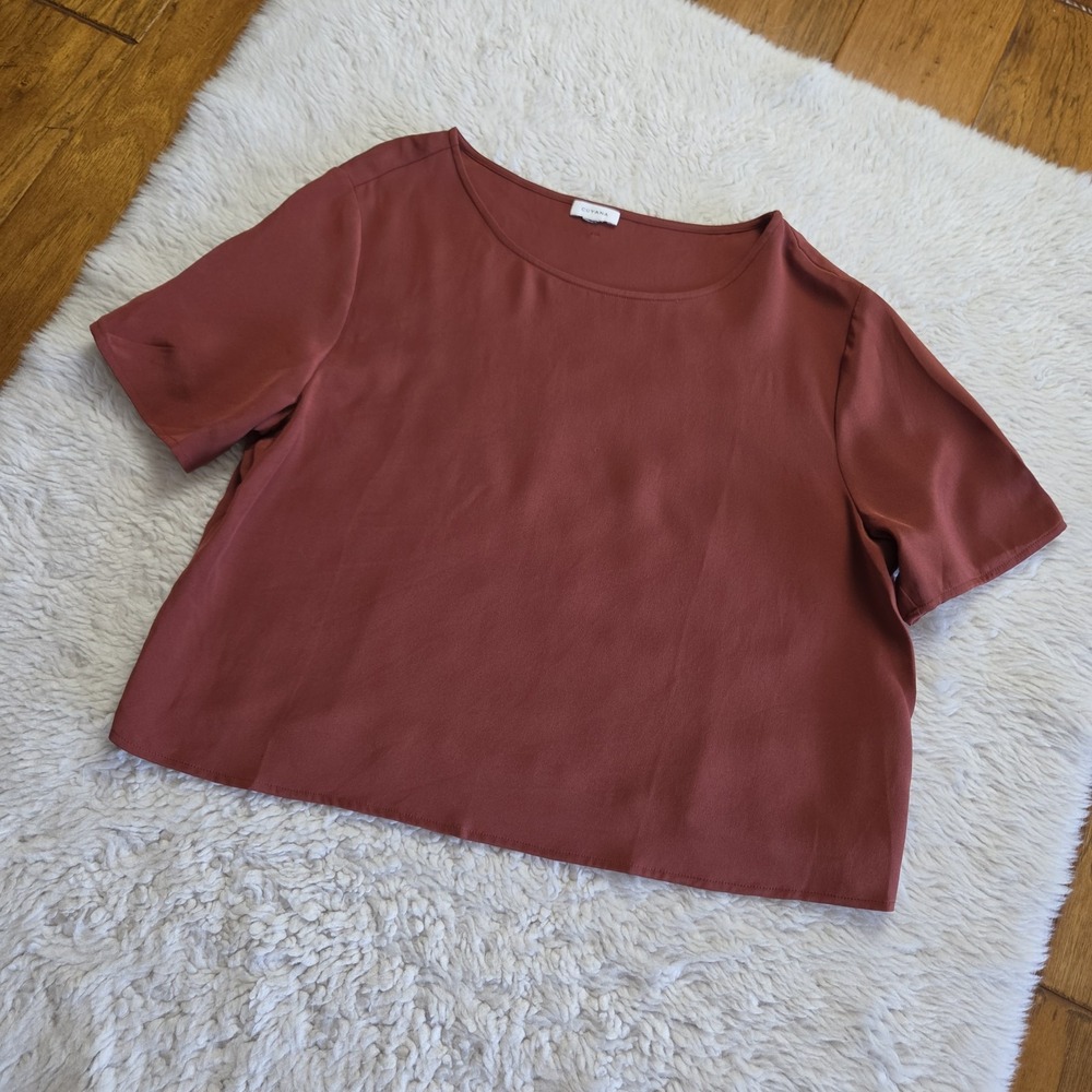 Cuyana Silk Crop Top Shirt Women's Medium*** Terracotta Short Sleeve Boxy